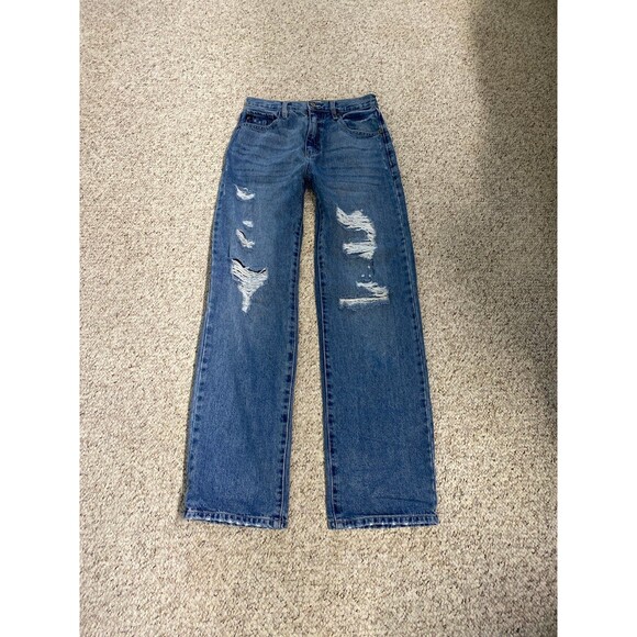 7/27 KanCan High Rise'90s Straight Leg Baggy Ripped Distressed Jeans - Picture 1 of 5